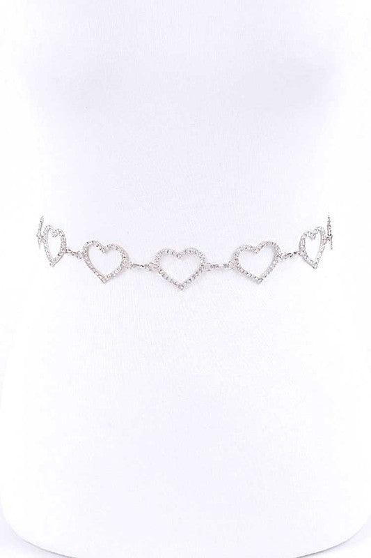 Rhinestone Heart Link Chain Belt - Rebel K Collective