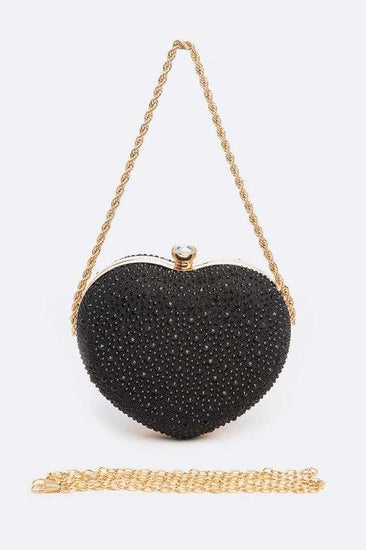 Rhinestone Pave Heart Shape Convertible Clutch - Rebel K Collective