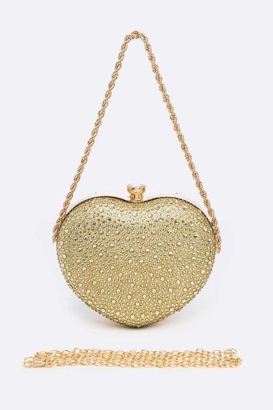 Rhinestone Pave Heart Shape Convertible Clutch - Rebel K Collective