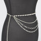 Rhinestone Pearl Station Layered Chain Belt - Rebel K Collective