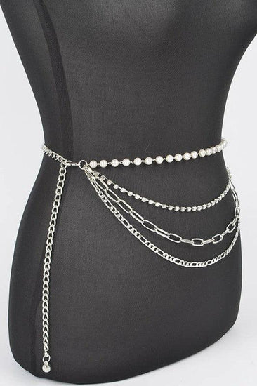 Rhinestone Pearl Station Layered Chain Belt - Rebel K Collective