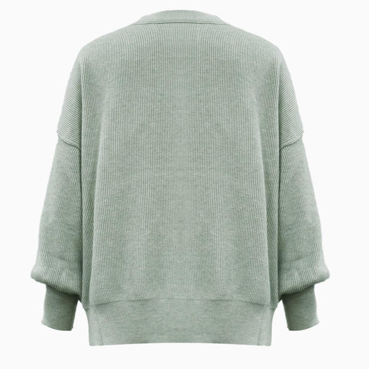 Round Neck Drop Shoulder Slit Sweater - Rebel K Collective
