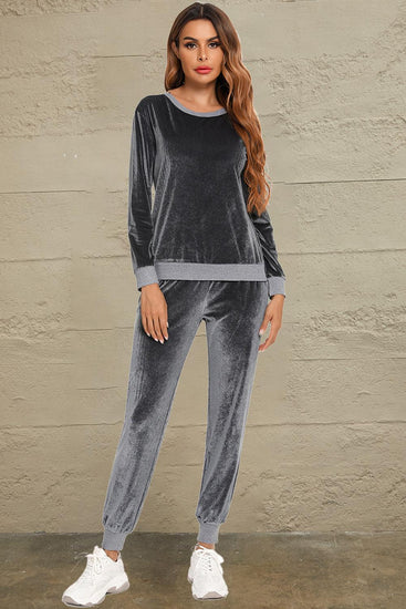 Round Neck Long Sleeve Loungewear Set with Pockets - Rebel K Collective