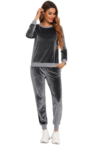 Round Neck Long Sleeve Loungewear Set with Pockets - Rebel K Collective