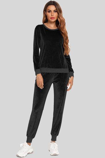 Round Neck Long Sleeve Loungewear Set with Pockets - Rebel K Collective