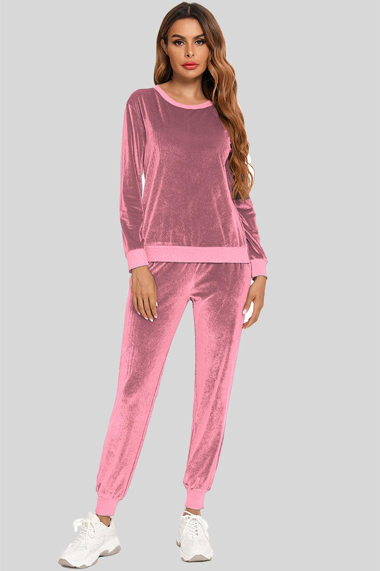 Round Neck Long Sleeve Loungewear Set with Pockets - Rebel K Collective