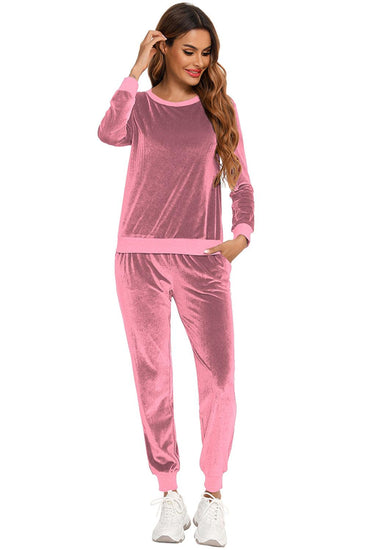 Round Neck Long Sleeve Loungewear Set with Pockets - Rebel K Collective