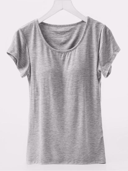 Round Neck Short Sleeve T-Shirt with Bra - Rebel K Collective