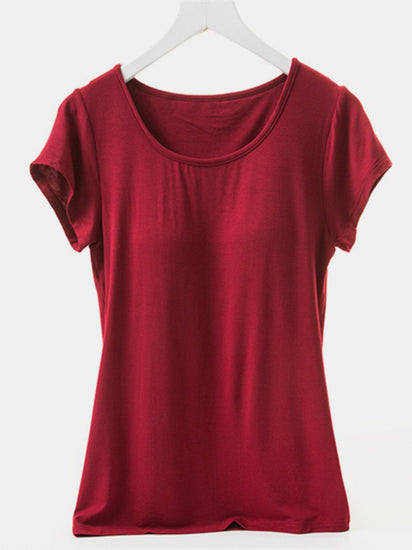 Round Neck Short Sleeve T-Shirt with Bra - Rebel K Collective