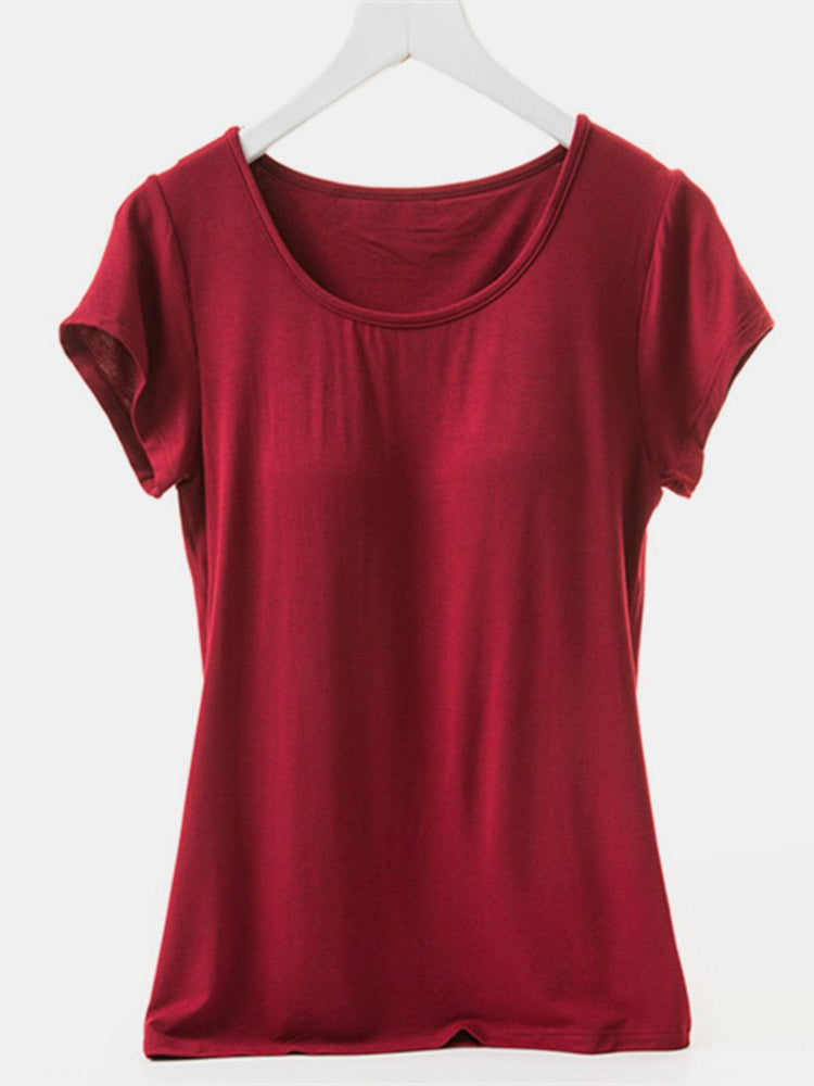 Round Neck Short Sleeve T-Shirt with Bra - Rebel K Collective