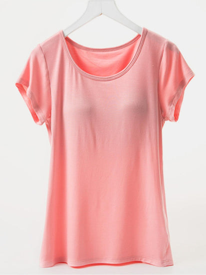 Round Neck Short Sleeve T-Shirt with Bra - Rebel K Collective