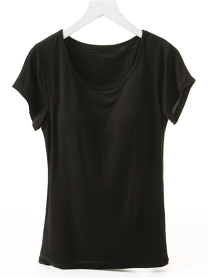 Round Neck Short Sleeve T-Shirt with Bra - Rebel K Collective