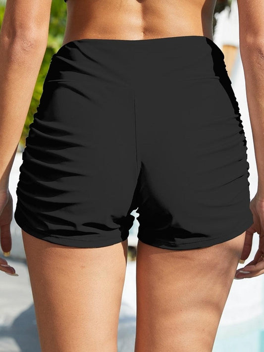 Ruched Mid-Rise Waist Swim Shorts - Rebel K Collective