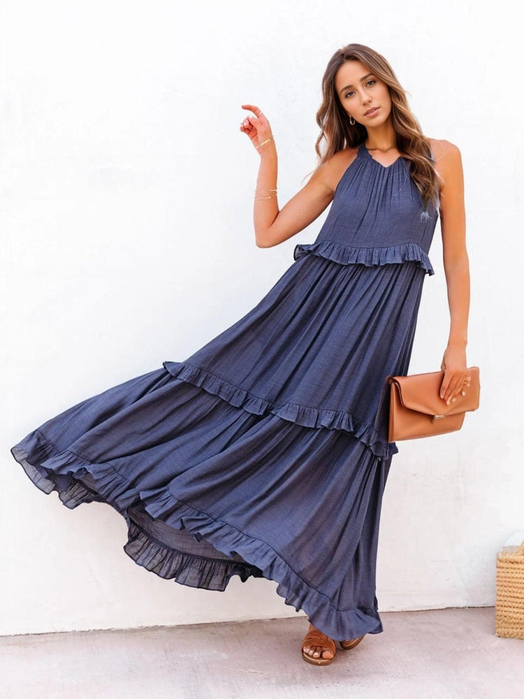 Ruffled Sleeveless Tiered Maxi Dress with Pockets - Rebel K Collective