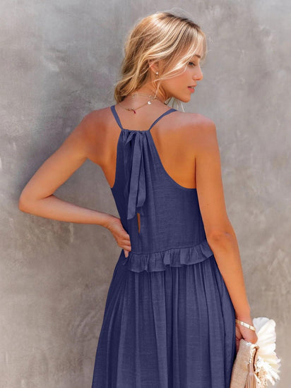 Ruffled Sleeveless Tiered Maxi Dress with Pockets - Rebel K Collective