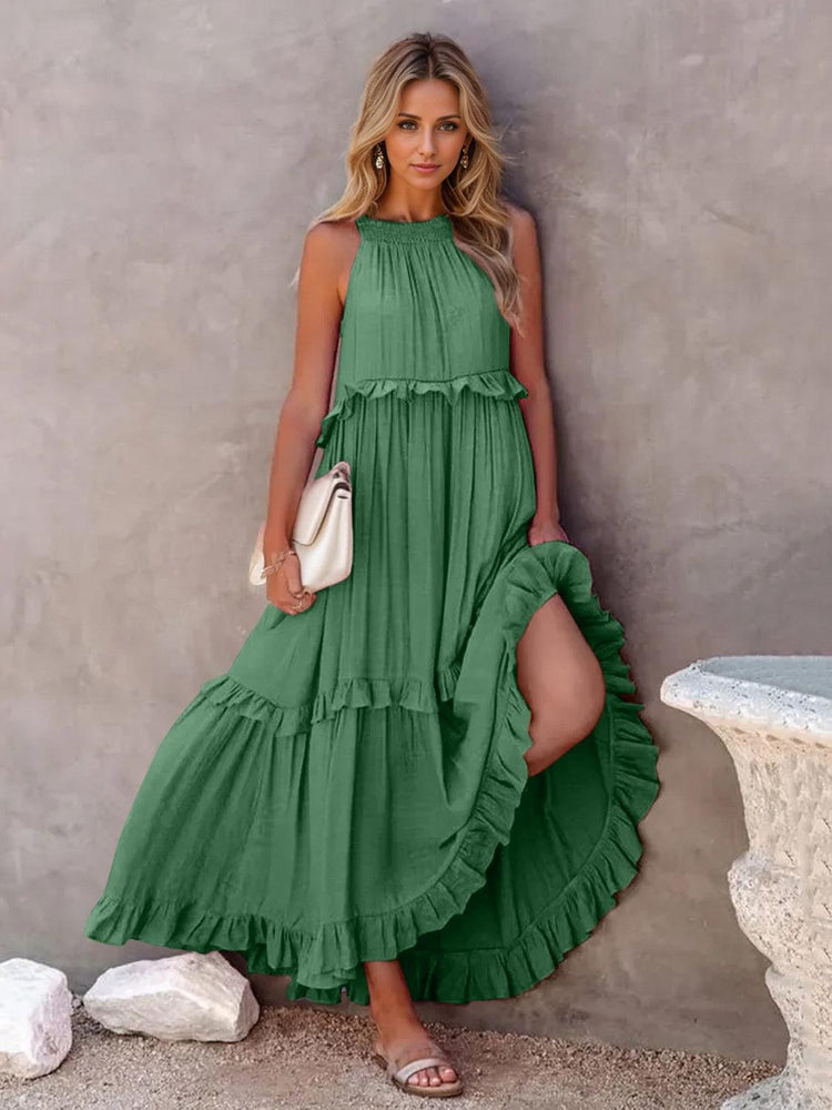 Ruffled Sleeveless Tiered Maxi Dress with Pockets - Rebel K Collective