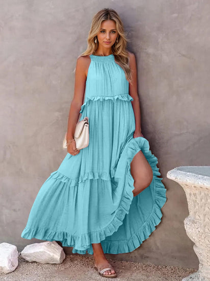 Ruffled Sleeveless Tiered Maxi Dress with Pockets - Rebel K Collective