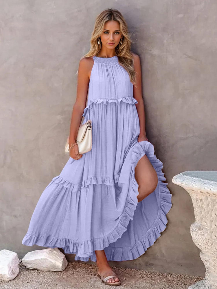 Ruffled Sleeveless Tiered Maxi Dress with Pockets - Rebel K Collective