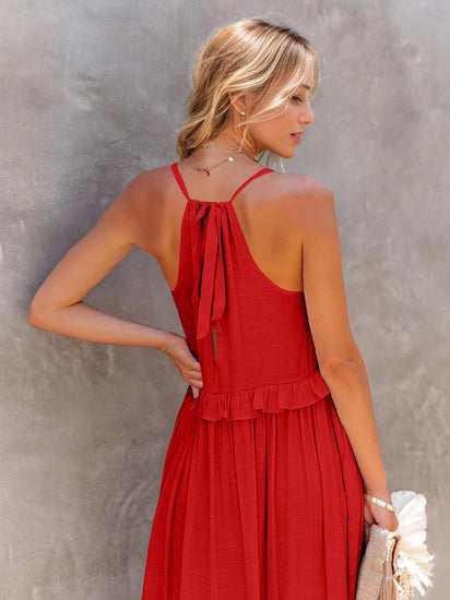 Ruffled Sleeveless Tiered Maxi Dress with Pockets - Rebel K Collective