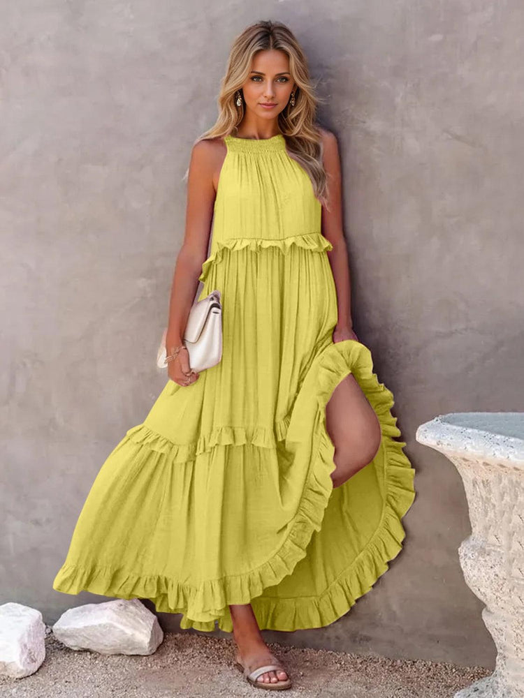 Ruffled Sleeveless Tiered Maxi Dress with Pockets - Rebel K Collective