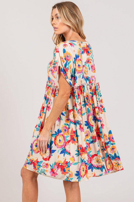 SAGE + FIG Full Size Floral Button-Down Short Sleeve Dress - Rebel K Collective