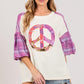 SAGE + FIG Full Size Peace Applique Patch with Plaid Contrast Top - Rebel K Collective