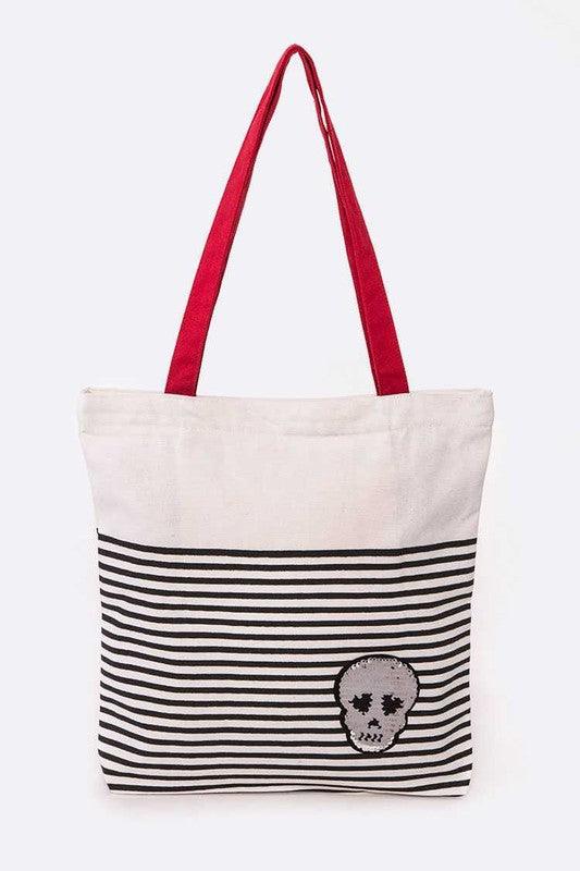 Sequins Skull Patch Fashion Canvas Tote - Rebel K Collective