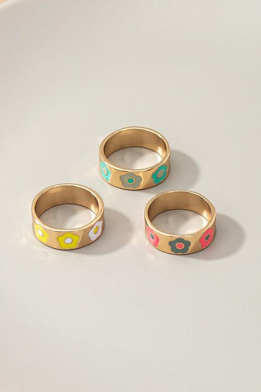 Set of three ring bands with flowers - Rebel K Collective