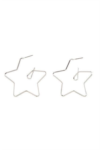 SILVER STAR OUTLINE HOOP EARRINGS - Rebel K Collective