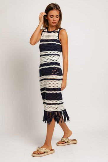 Sleeveless Crochet Effect Sweater Dress - Rebel K Collective