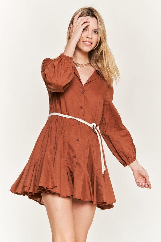 SOLID FLARE SHIRT DRESS KRD4190 - Rebel K Collective