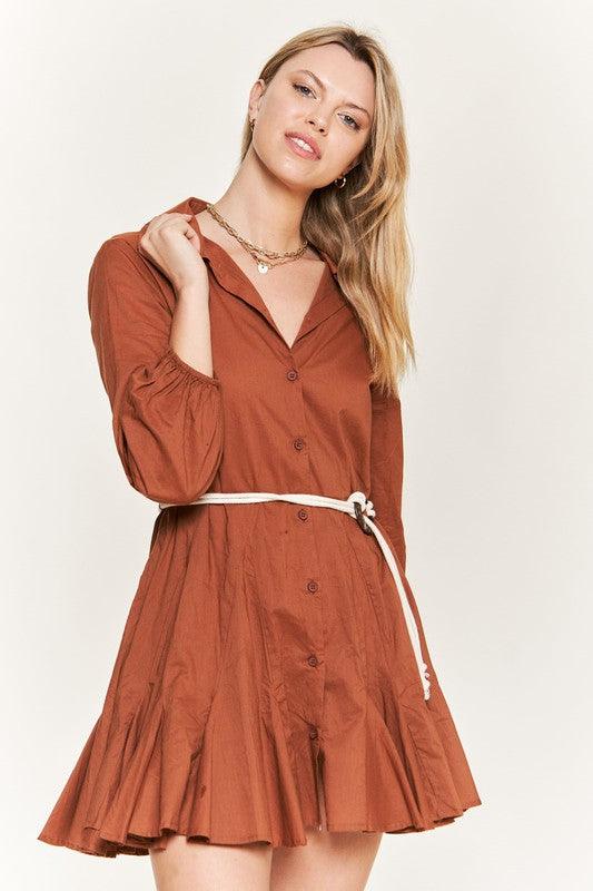 SOLID FLARE SHIRT DRESS KRD4190 - Rebel K Collective