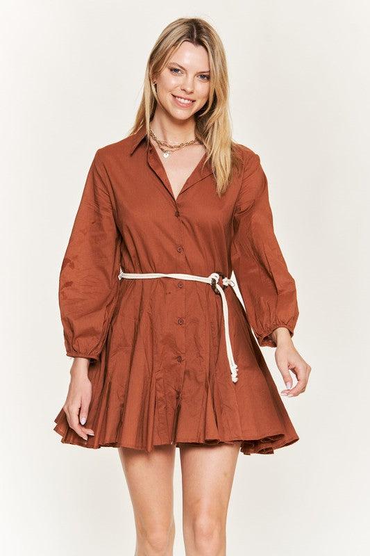 SOLID FLARE SHIRT DRESS KRD4190 - Rebel K Collective