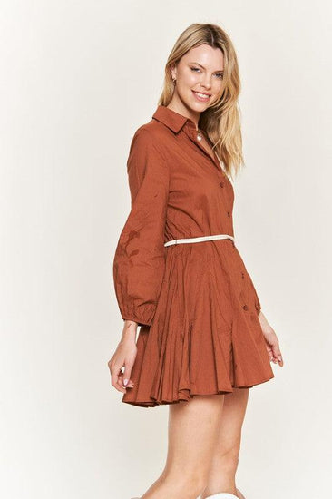 SOLID FLARE SHIRT DRESS KRD4190 - Rebel K Collective