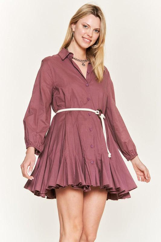 SOLID FLARE SHIRT DRESS KRD4190 - Rebel K Collective