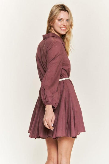 SOLID FLARE SHIRT DRESS KRD4190 - Rebel K Collective