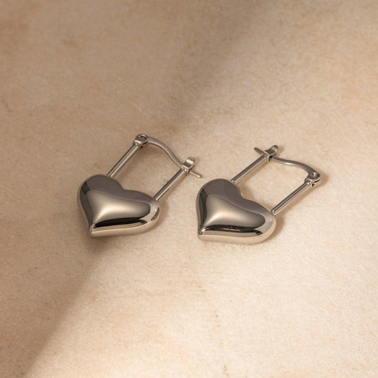 Stainless Steel Heart Lock Drop Earrings - Rebel K Collective