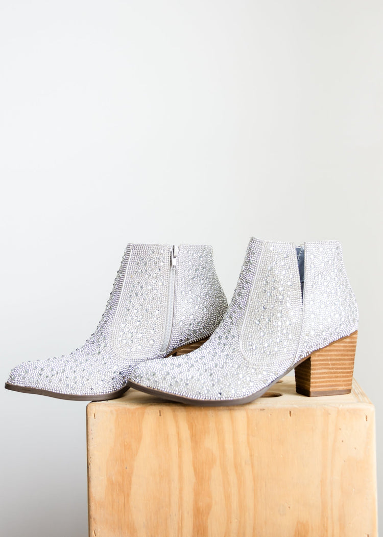 Shine Star Rhinestone Bootie in Silver