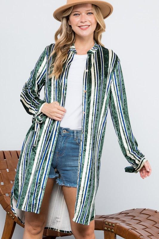 STRIPE VELVET LONG CARDIGAN - Rebel K Collective