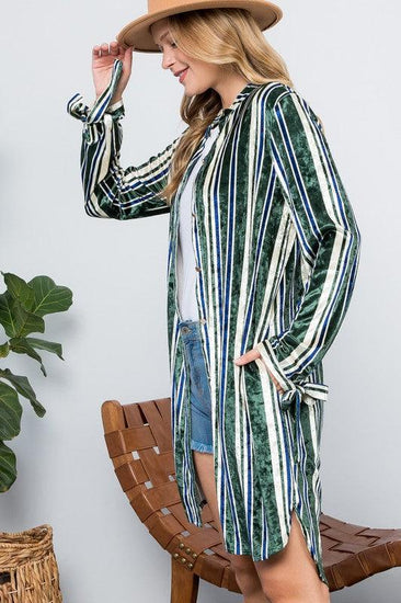 STRIPE VELVET LONG CARDIGAN - Rebel K Collective