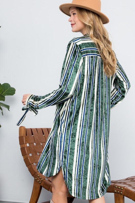 STRIPE VELVET LONG CARDIGAN - Rebel K Collective