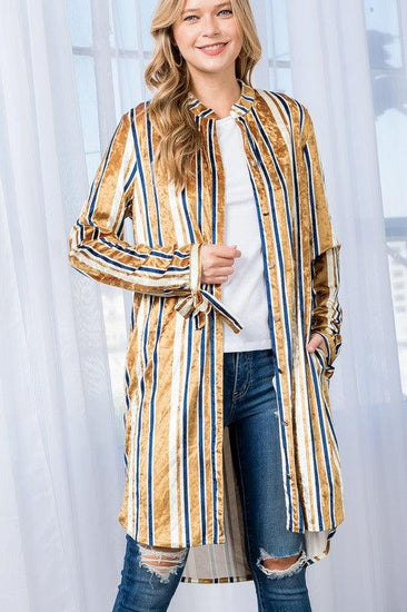 STRIPE VELVET LONG CARDIGAN - Rebel K Collective