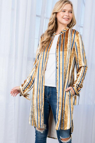 STRIPE VELVET LONG CARDIGAN - Rebel K Collective