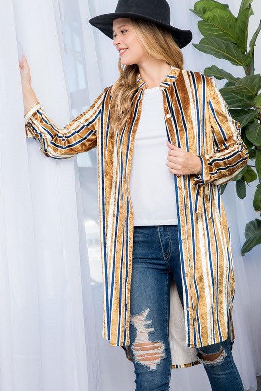 STRIPE VELVET LONG CARDIGAN - Rebel K Collective