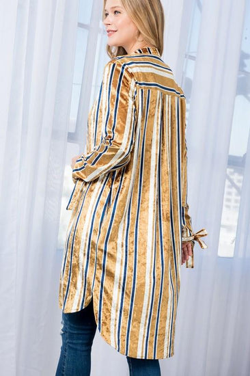 STRIPE VELVET LONG CARDIGAN - Rebel K Collective