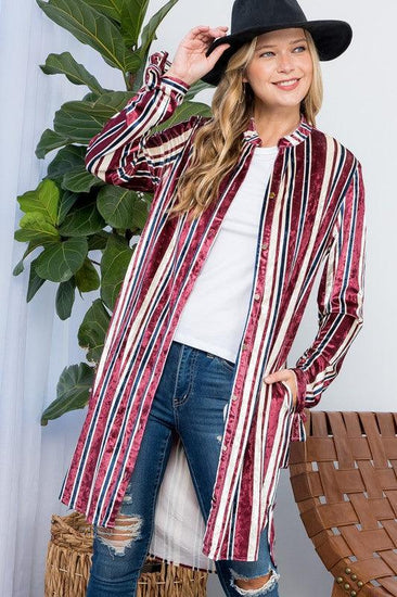 STRIPE VELVET LONG CARDIGAN - Rebel K Collective