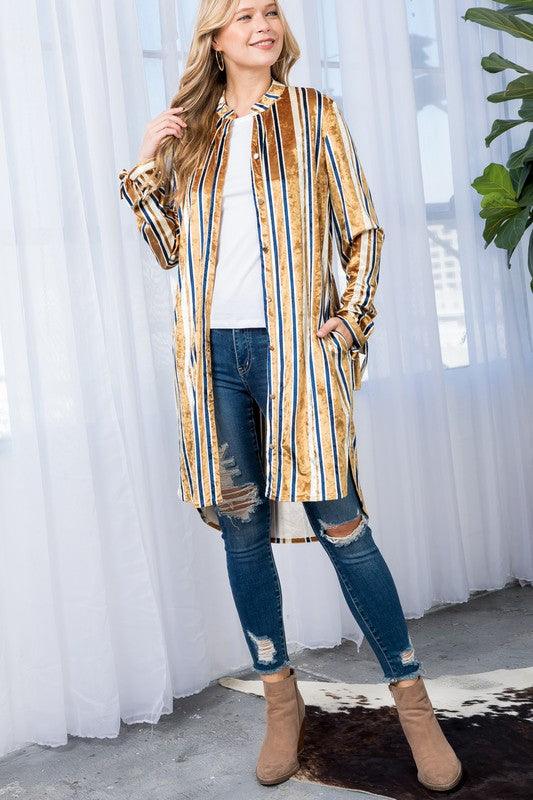 STRIPE VELVET LONG CARDIGAN - Rebel K Collective