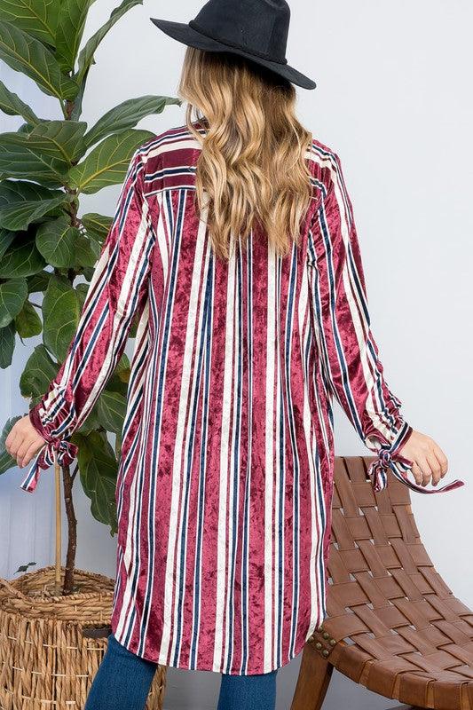 STRIPE VELVET LONG CARDIGAN - Rebel K Collective