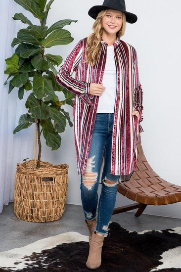 STRIPE VELVET LONG CARDIGAN - Rebel K Collective