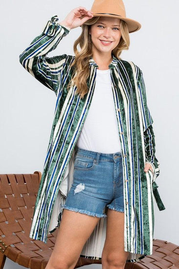 STRIPE VELVET LONG CARDIGAN - Rebel K Collective